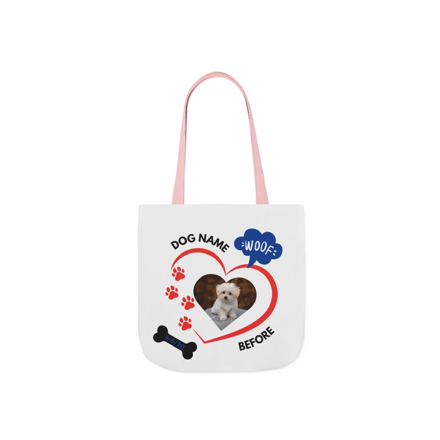 Personalized Dog Before and Now Photos White Canvas Tote Bag