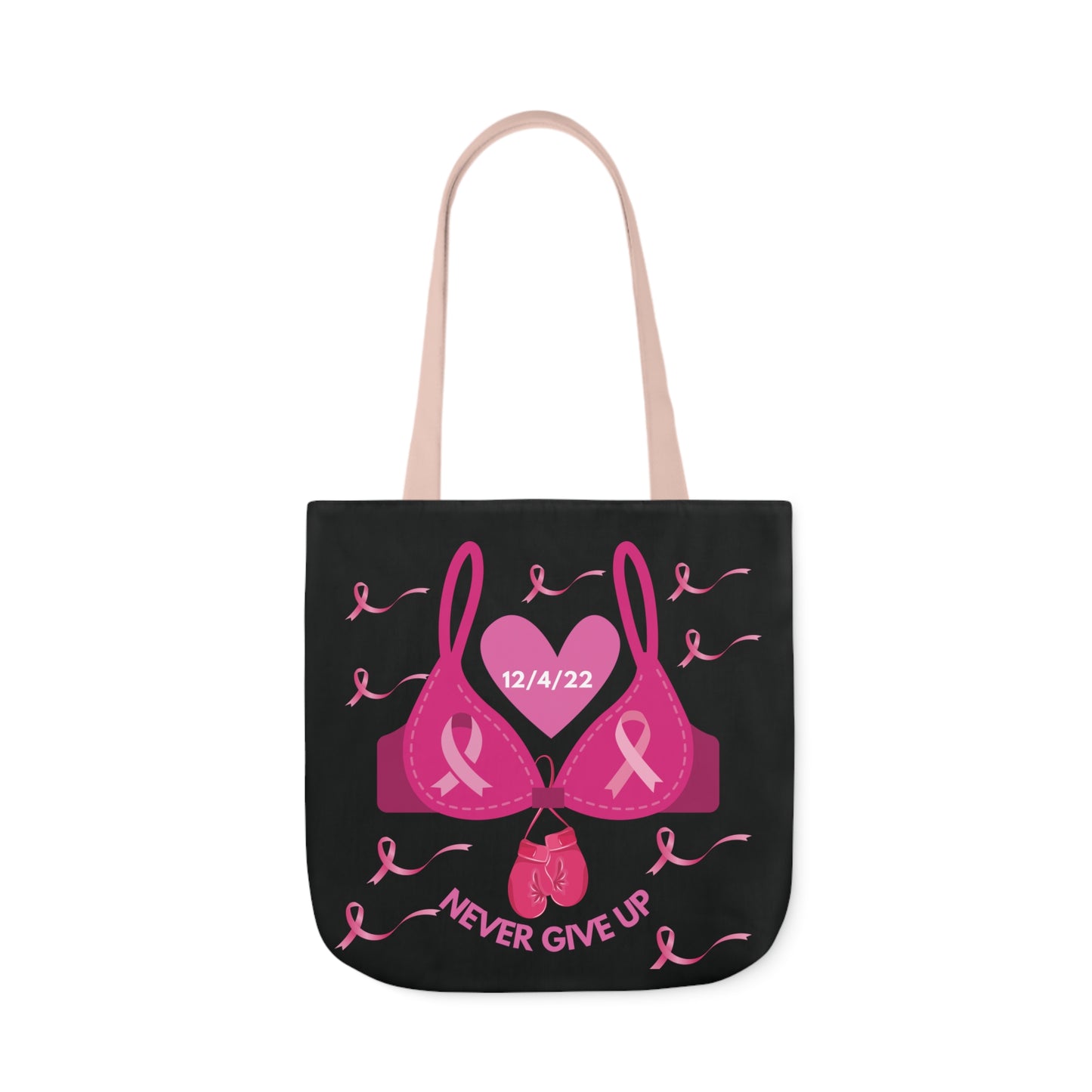 Black Canvas Tote Bag, Breast Cancer Awareness