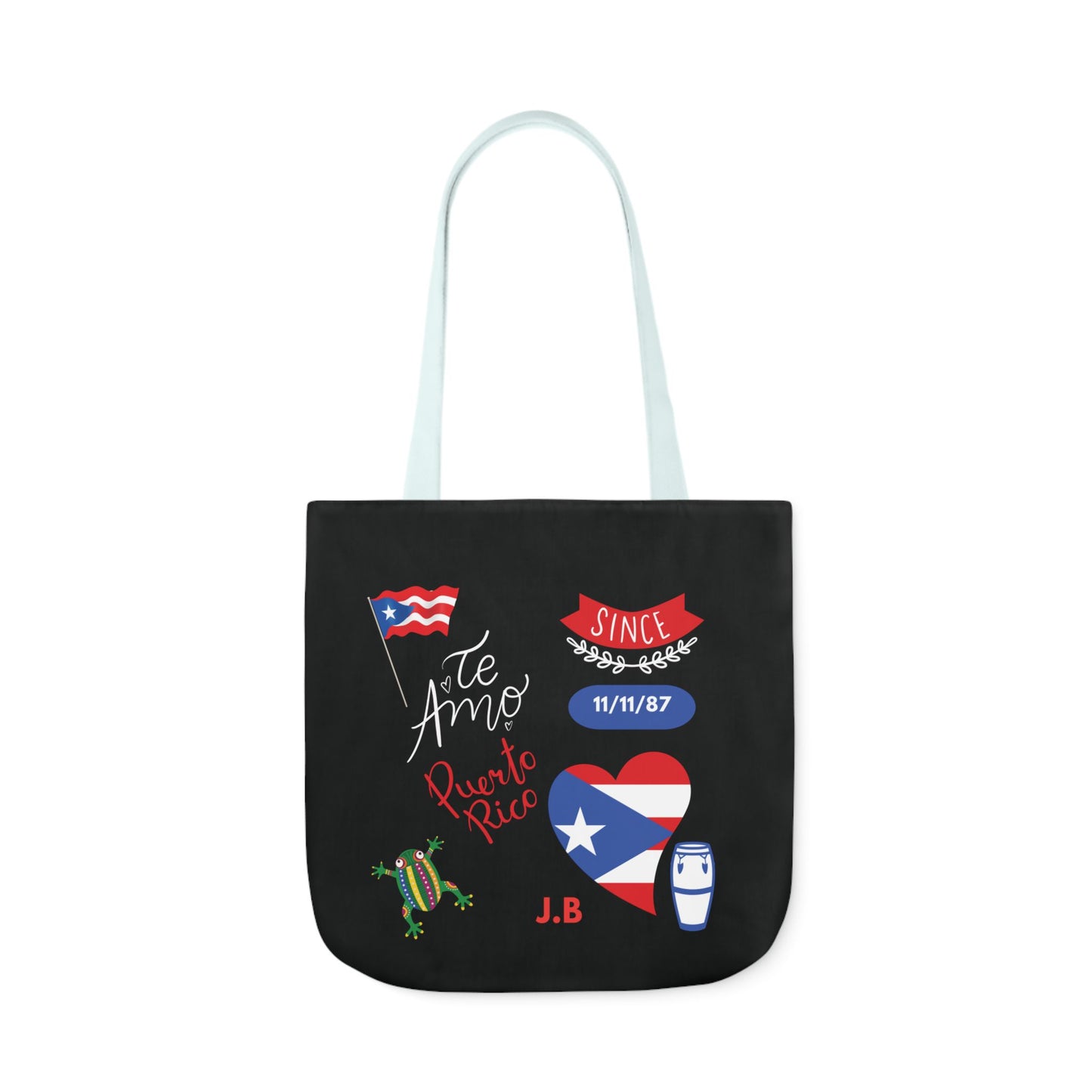 Personalized Puerto Rico Black Canvas Tote Bag