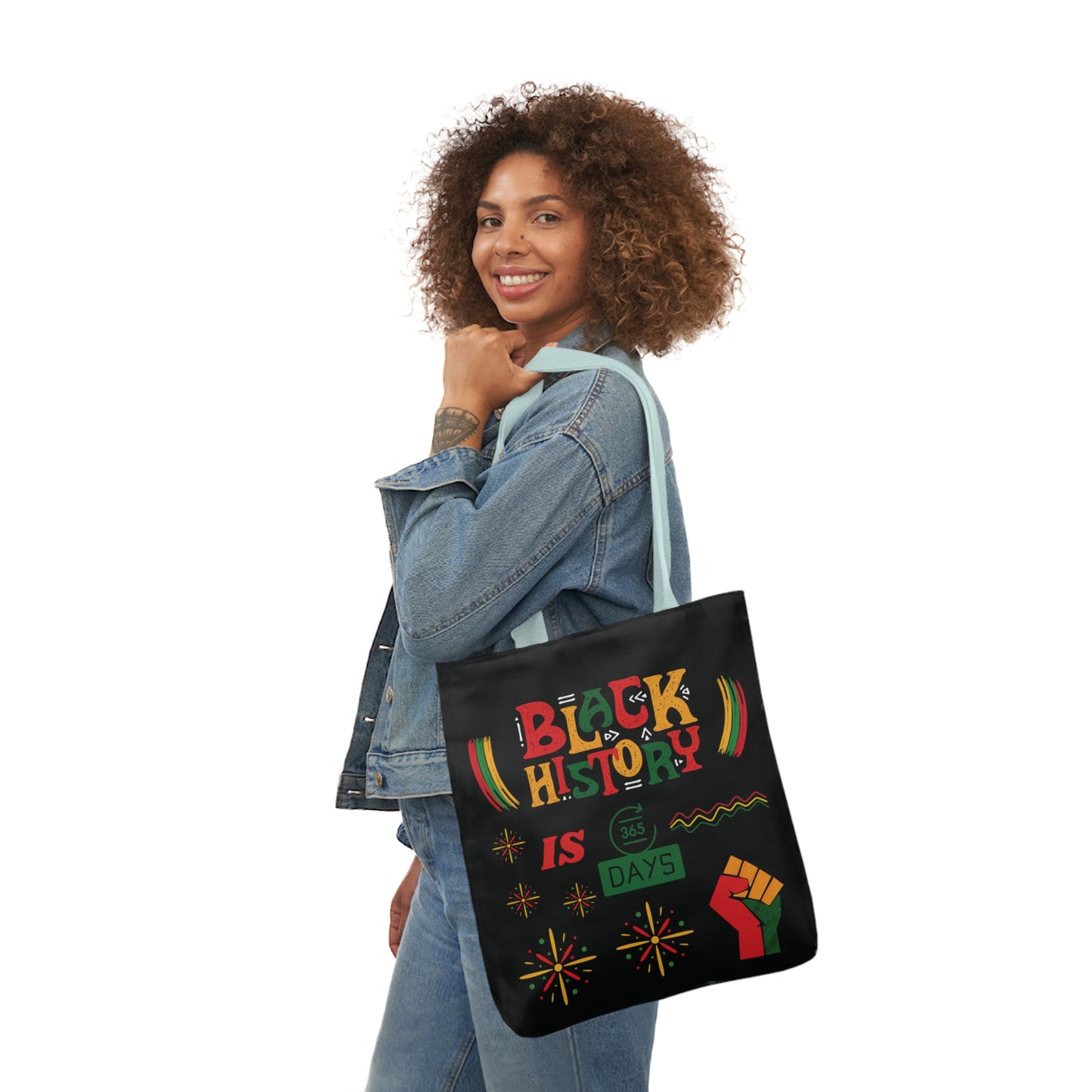 Black, Black History Graphic Design Canvas Tote Bag, 5-Color Straps