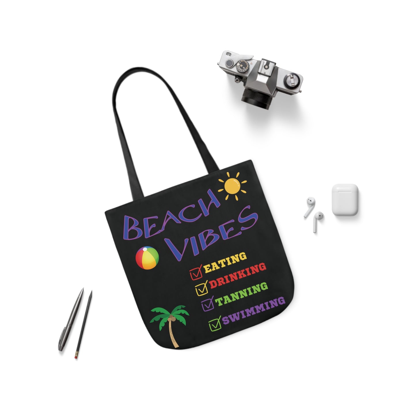 Vacation Canvas Tote Bag, 5-Color Straps