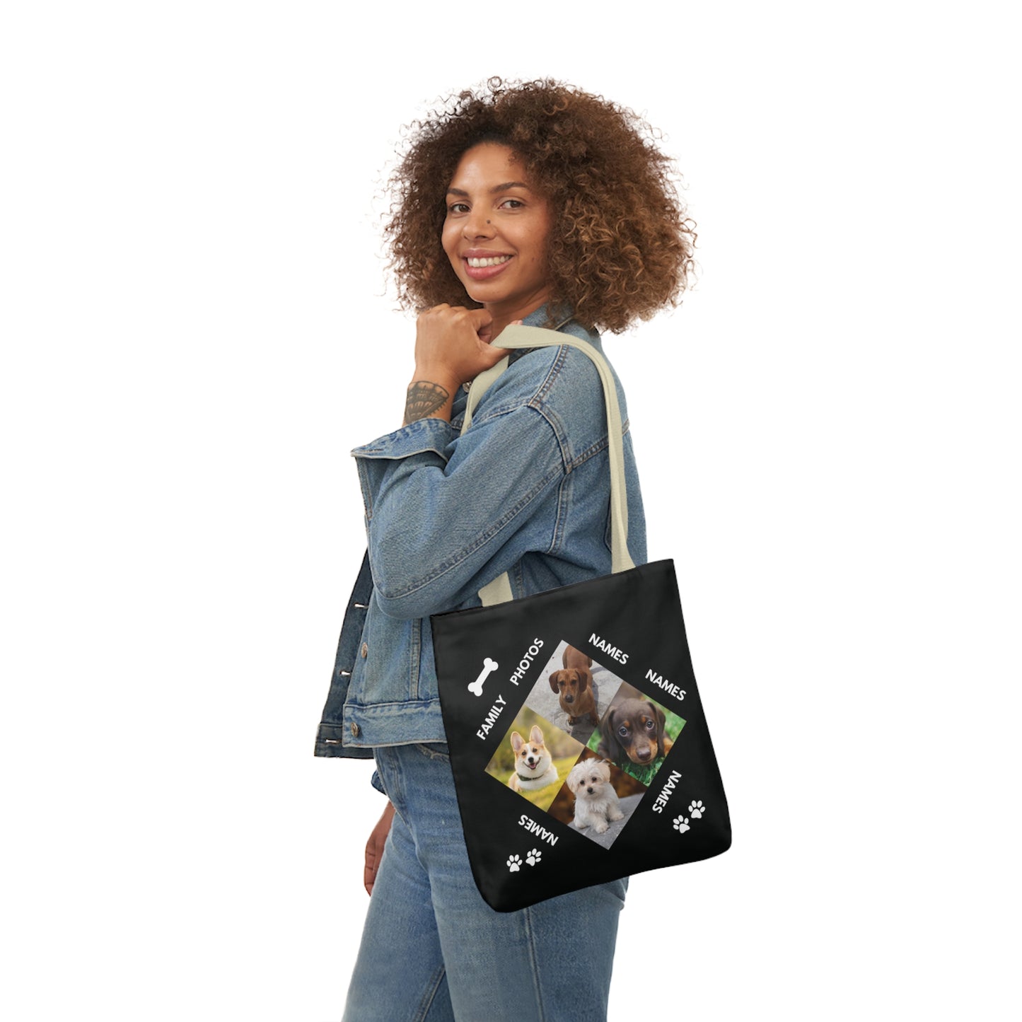 Black Personalized Dog Family Canvas Tote Bag