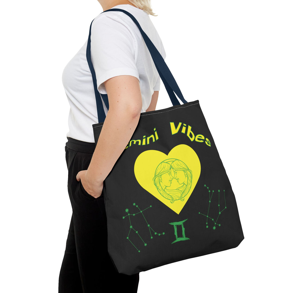 Personalized Initial & D.O.B Gemini Vibes black Zodiac Tote Bag