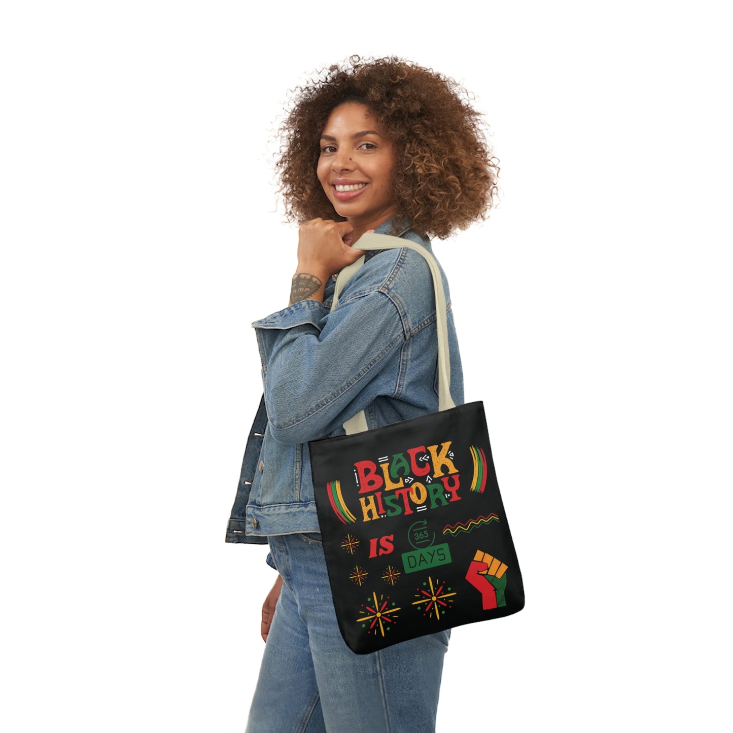 Black, Black History Graphic Design Canvas Tote Bag, 5-Color Straps
