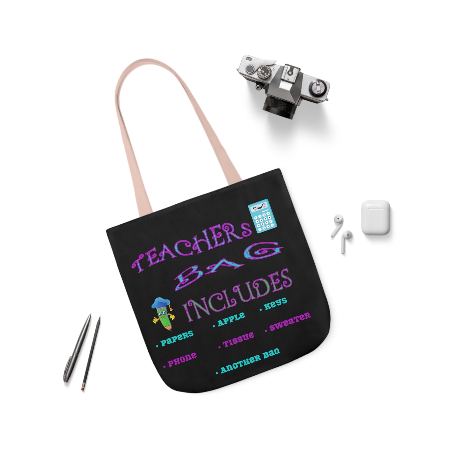 Teachers Canvas Tote Bag, 5-Color Straps