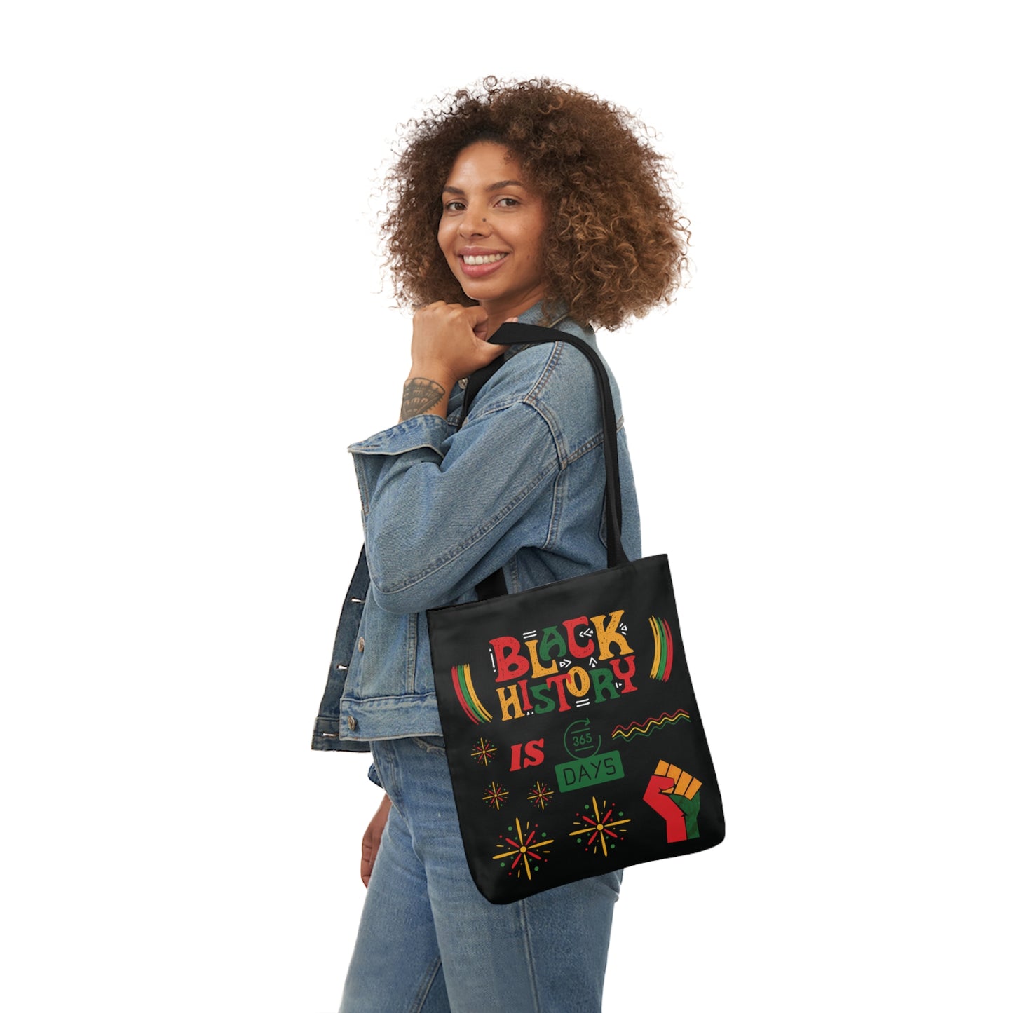 Black, Black History Graphic Design Canvas Tote Bag, 5-Color Straps