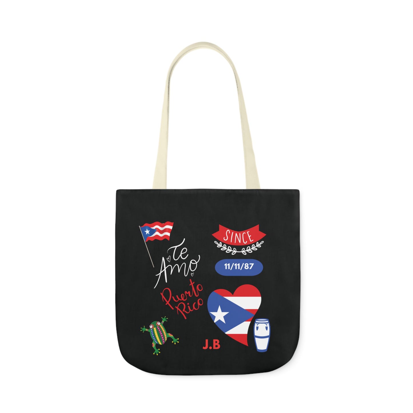 Personalized Puerto Rico Black Canvas Tote Bag