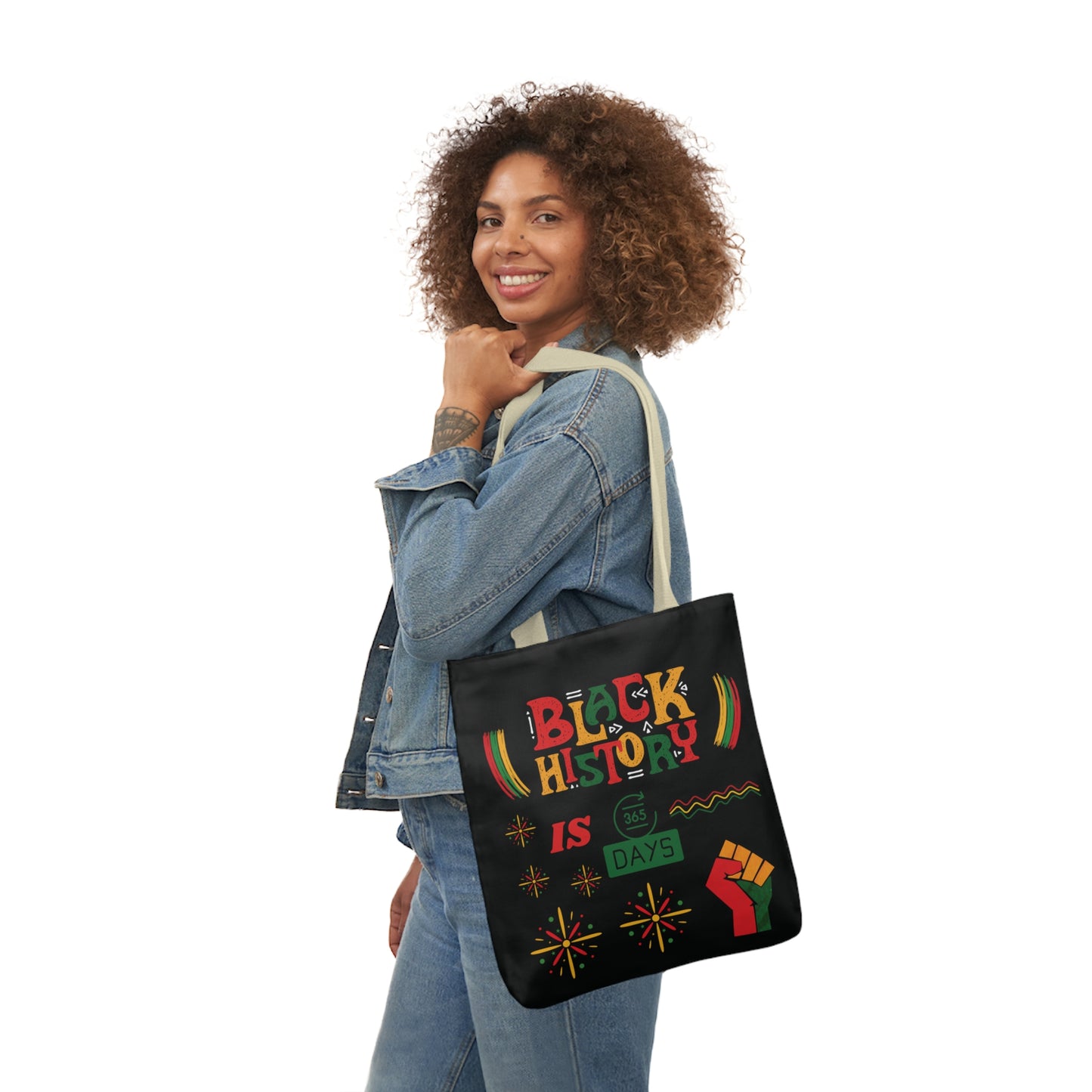 Black, Black History Graphic Design Canvas Tote Bag, 5-Color Straps