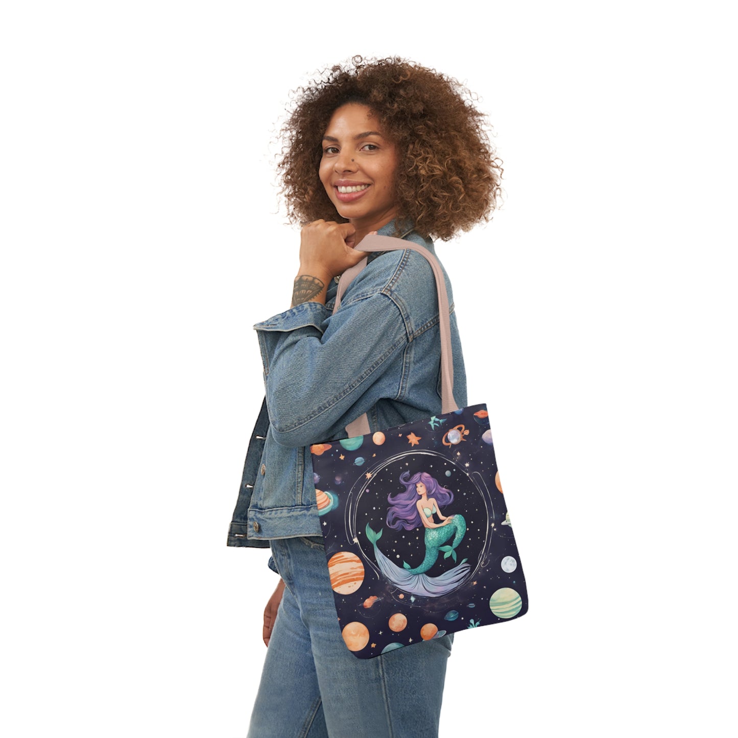Mermaid Canvas Tote Bag, 5-Color Straps