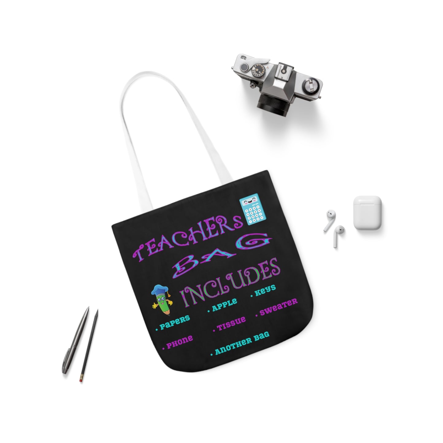 Teachers Canvas Tote Bag, 5-Color Straps