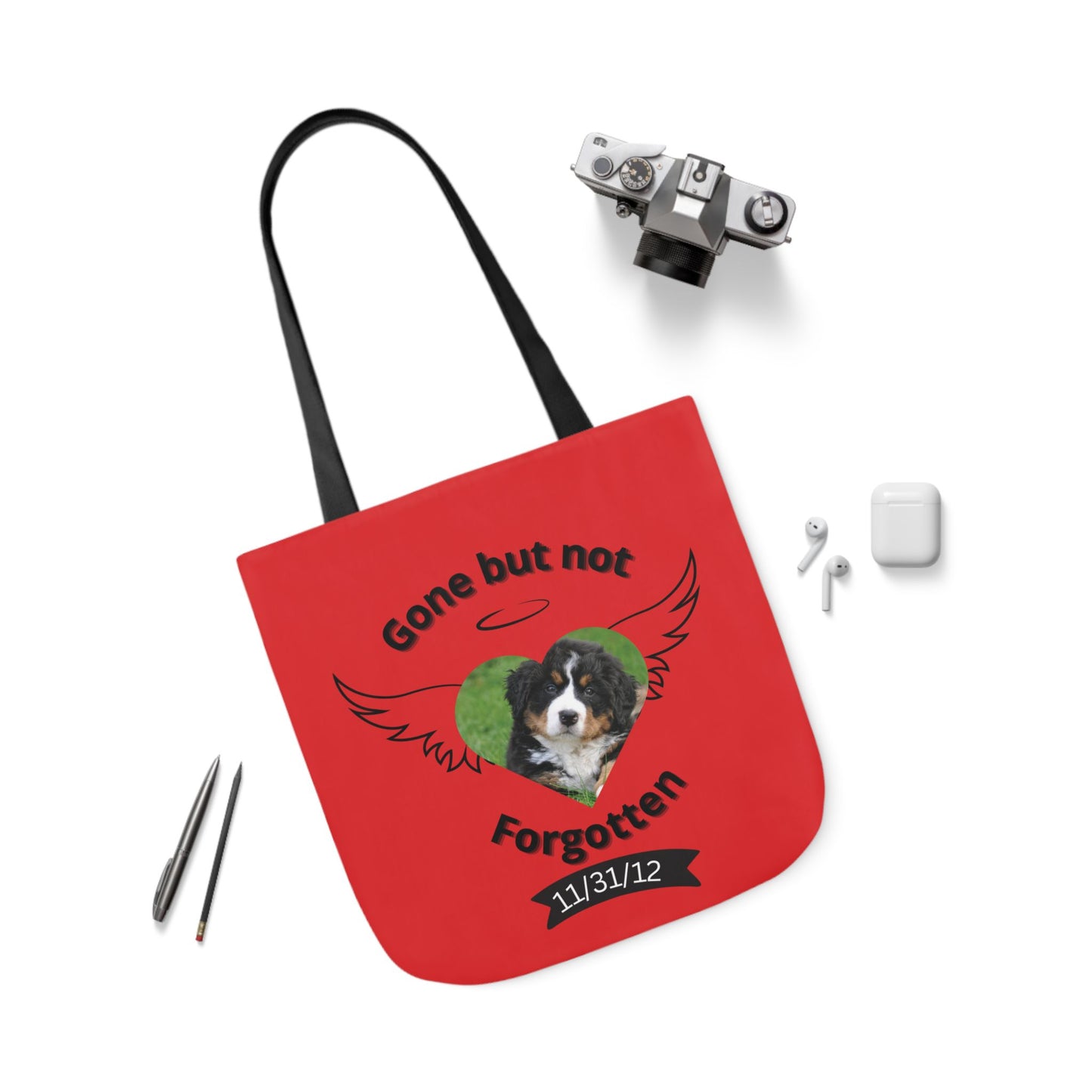 Red and Black Personalized Dog Memorial Canvas Tote Bag