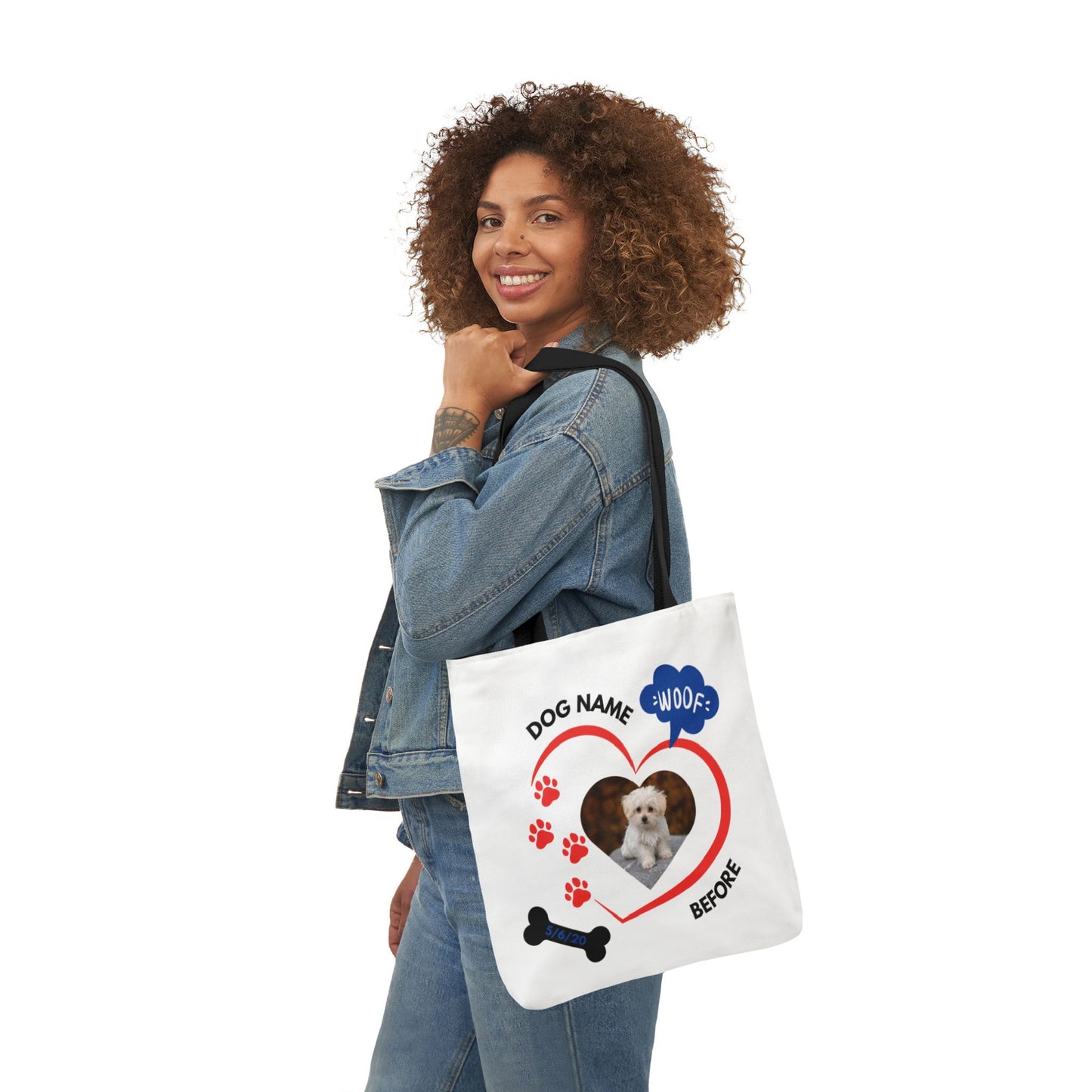 Personalized Dog Before and Now Photos White Canvas Tote Bag