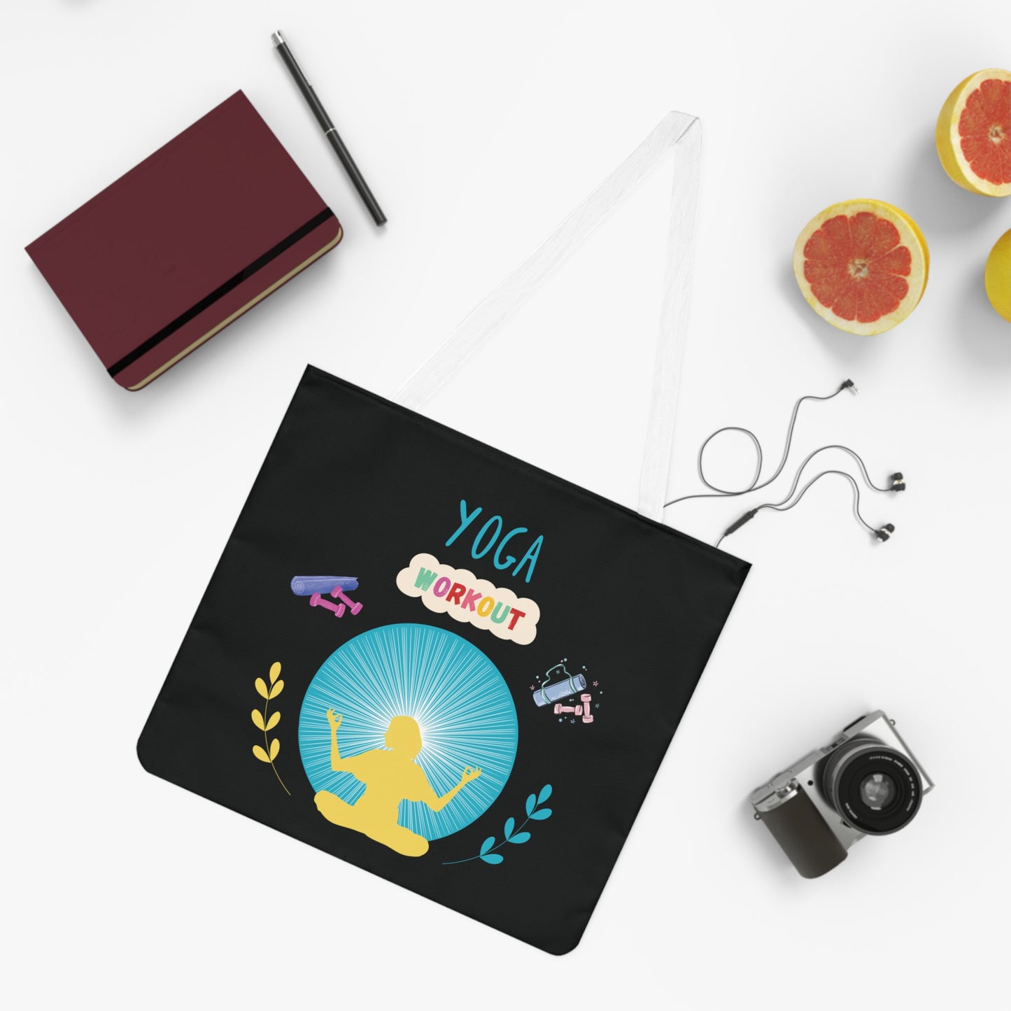 Black Personalized Yoga Inials Canvas Tote Bag