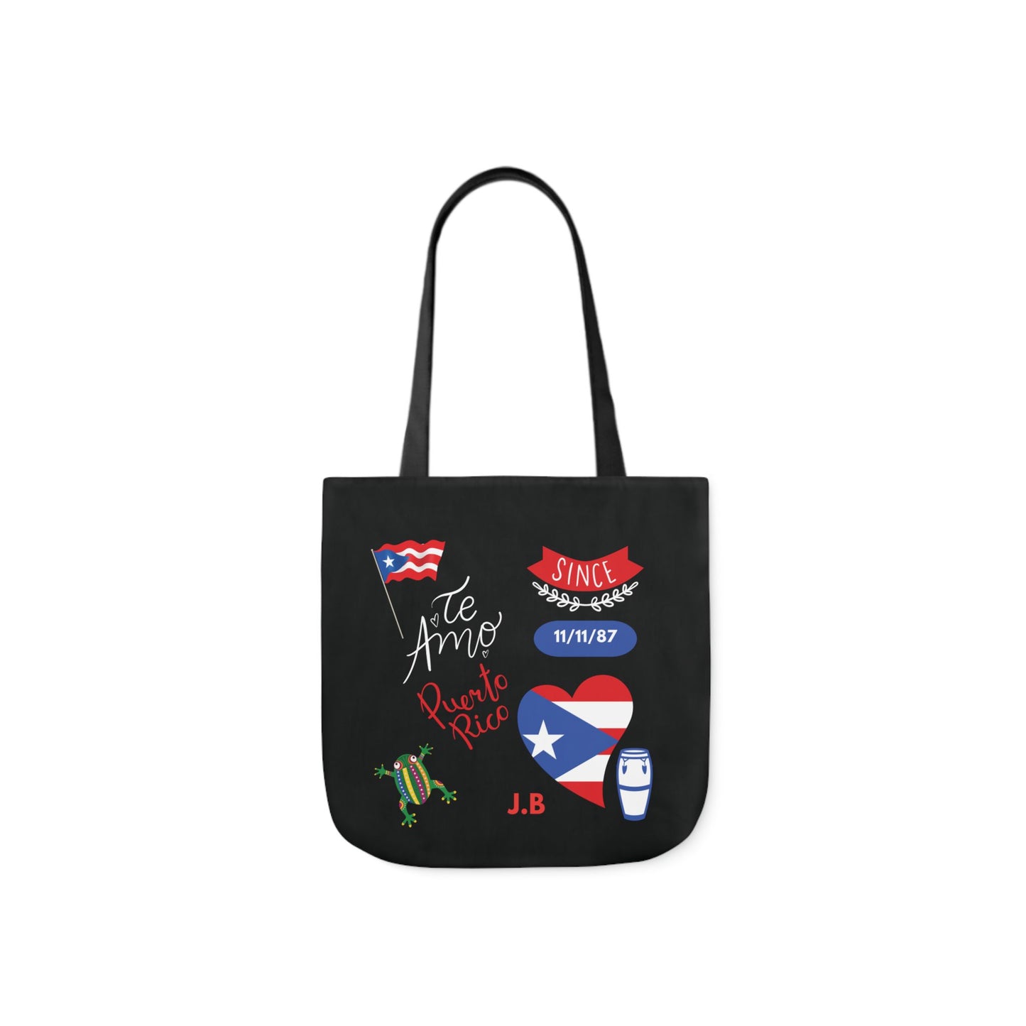 Personalized Puerto Rico Black Canvas Tote Bag