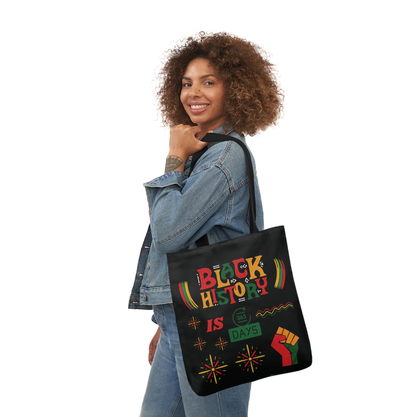 Black, Black History Graphic Design Canvas Tote Bag, 5-Color Straps