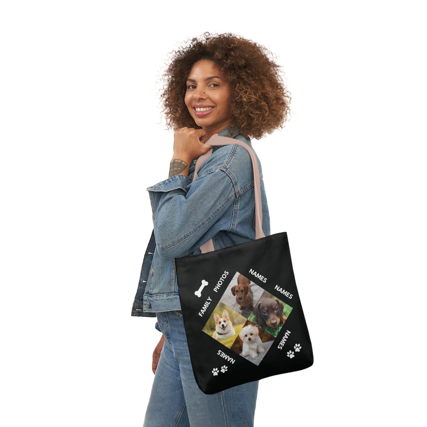 Black Personalized Dog Family Canvas Tote Bag