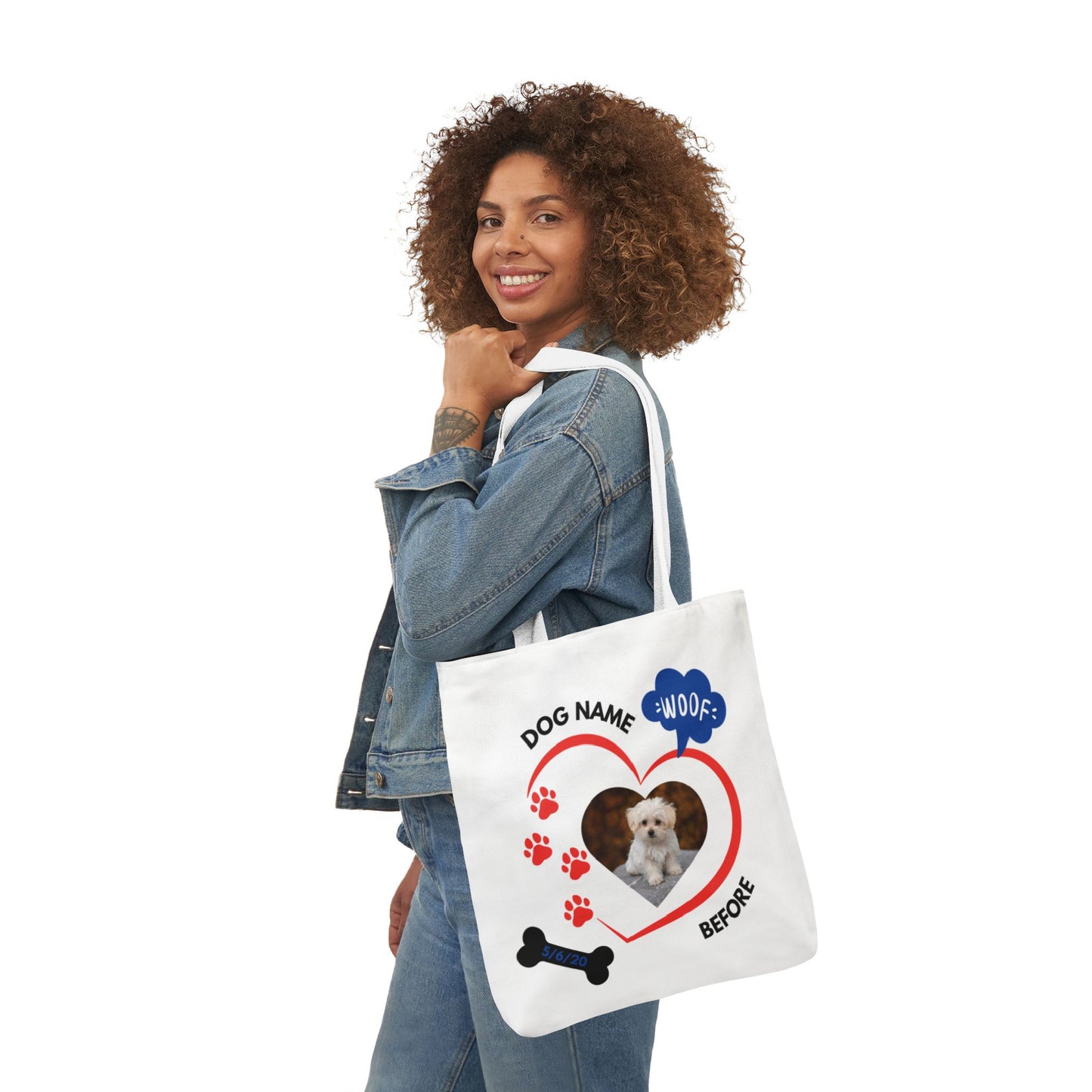 Personalized Dog Before and Now Photos White Canvas Tote Bag