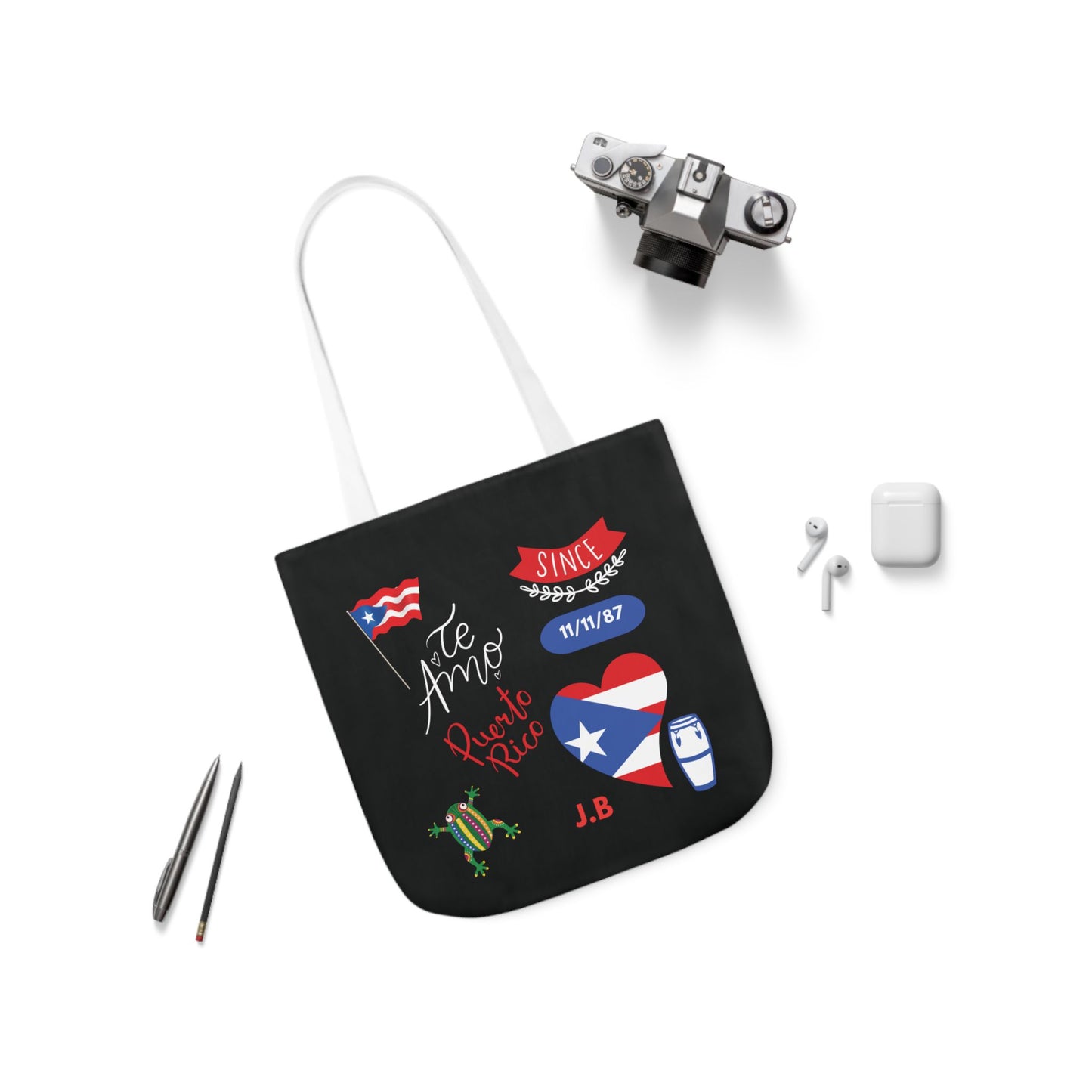 Personalized Puerto Rico Black Canvas Tote Bag