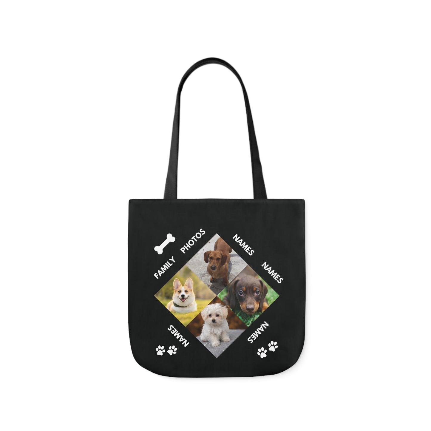 Black Personalized Dog Family Canvas Tote Bag