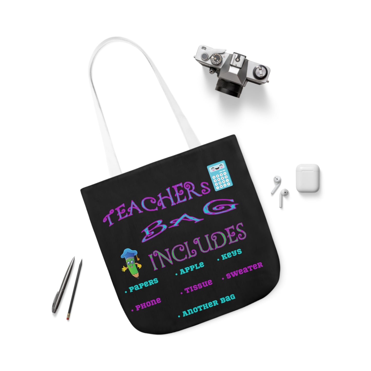 Teachers Canvas Tote Bag, 5-Color Straps