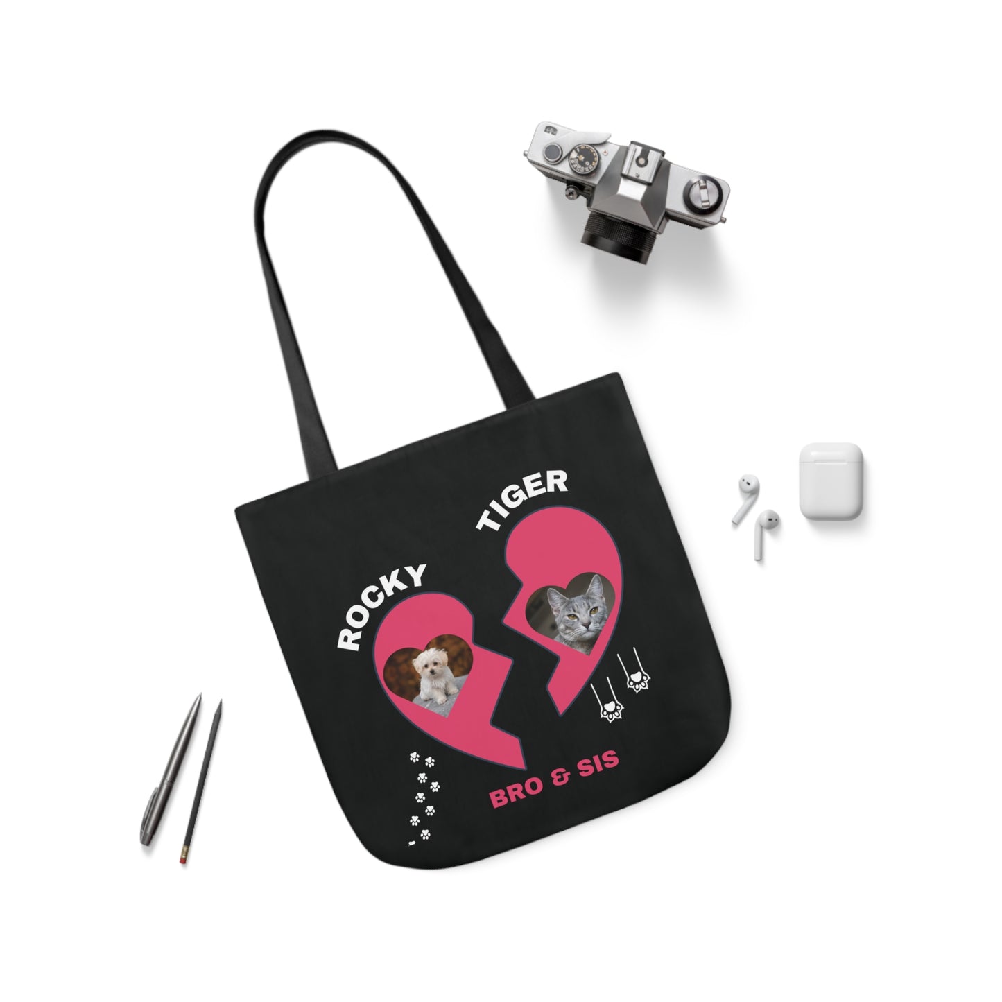 Canvas Tote Bag, Personalized Cat and Dog Design