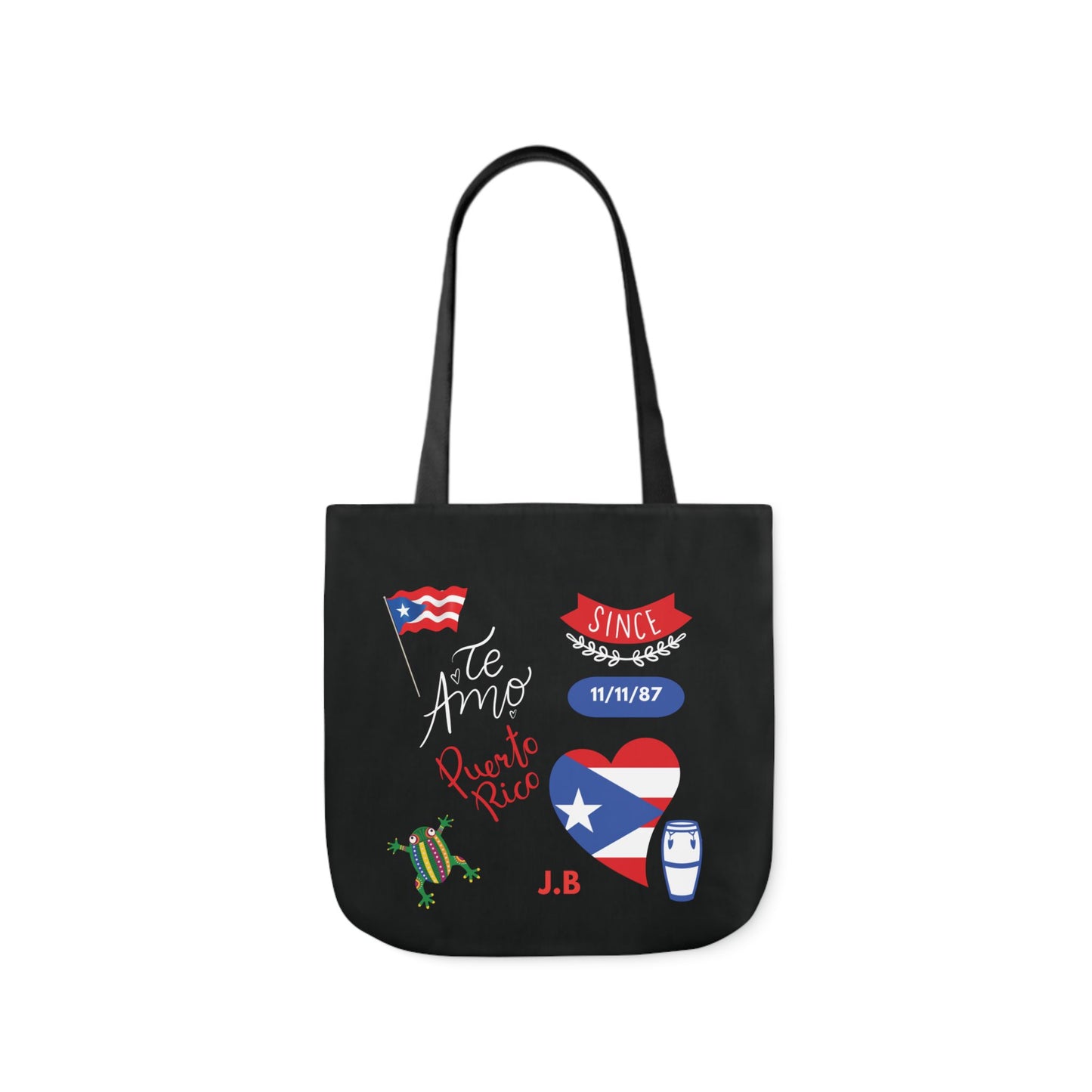 Personalized Puerto Rico Black Canvas Tote Bag