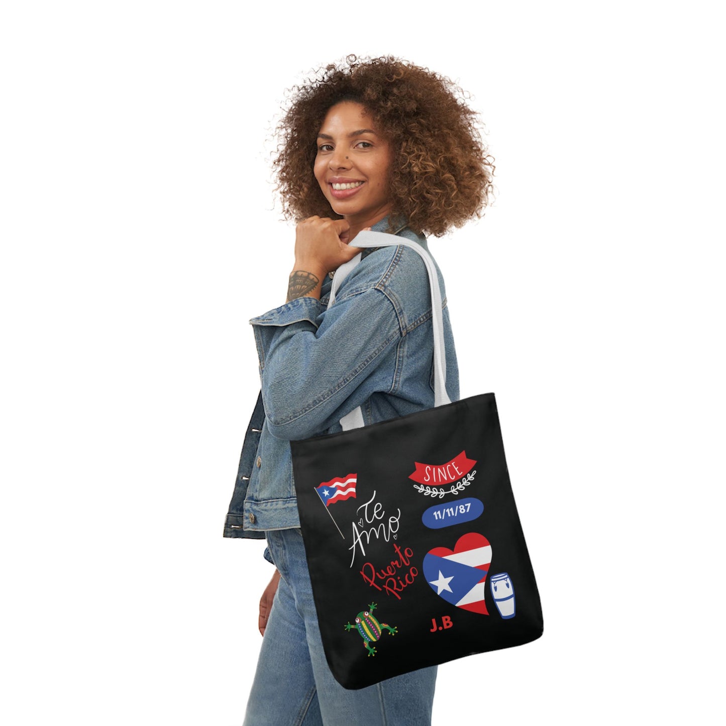 Personalized Puerto Rico Black Canvas Tote Bag