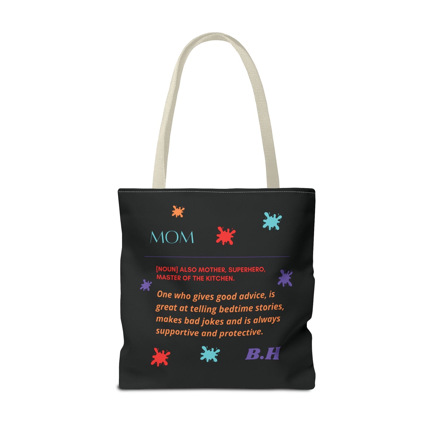 Black Graphic Canvas Tote Bag For Mom(Personalized initials)