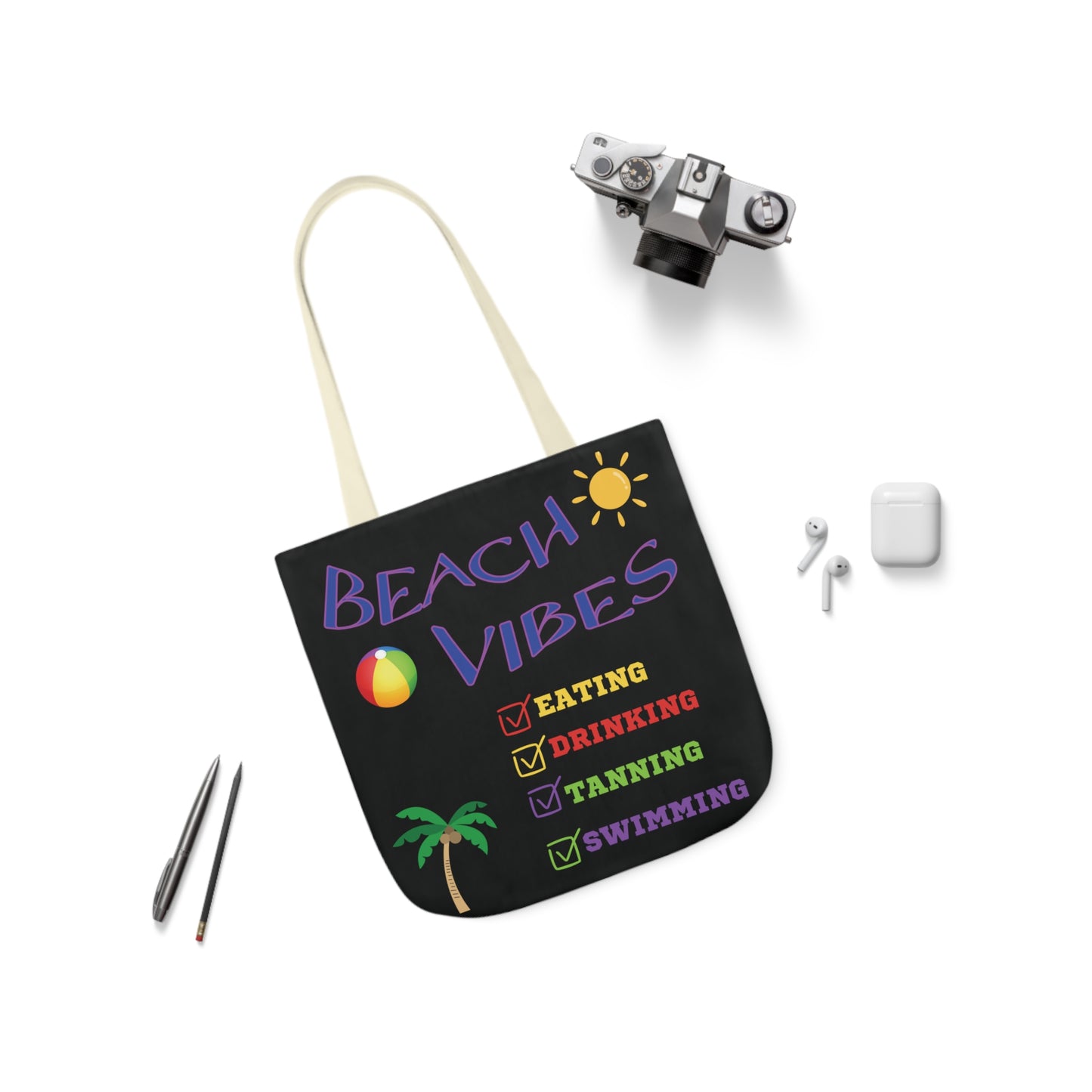Vacation Canvas Tote Bag, 5-Color Straps