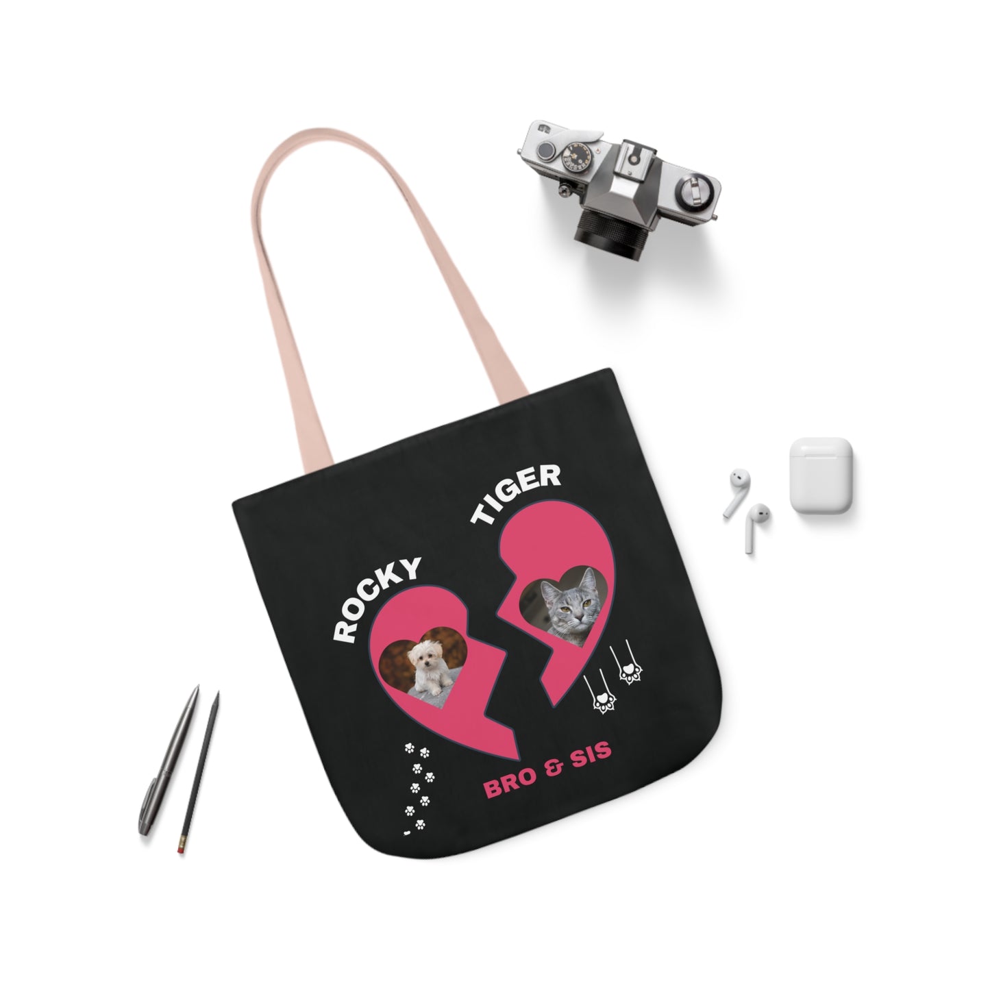 Canvas Tote Bag, Personalized Cat and Dog Design