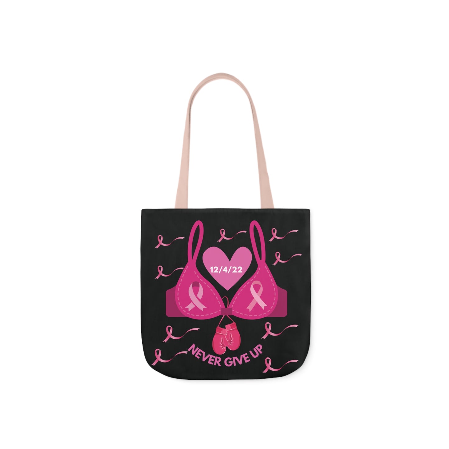 Black Canvas Tote Bag, Breast Cancer Awareness