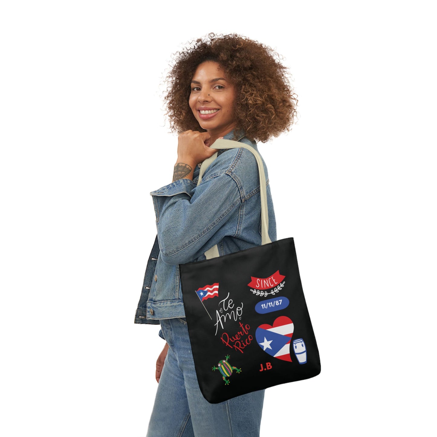 Personalized Puerto Rico Black Canvas Tote Bag