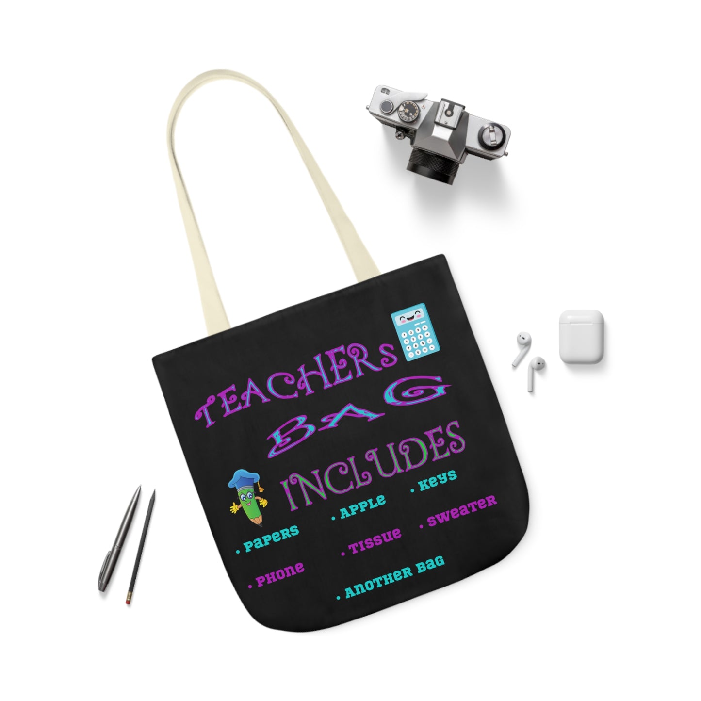 Teachers Canvas Tote Bag, 5-Color Straps