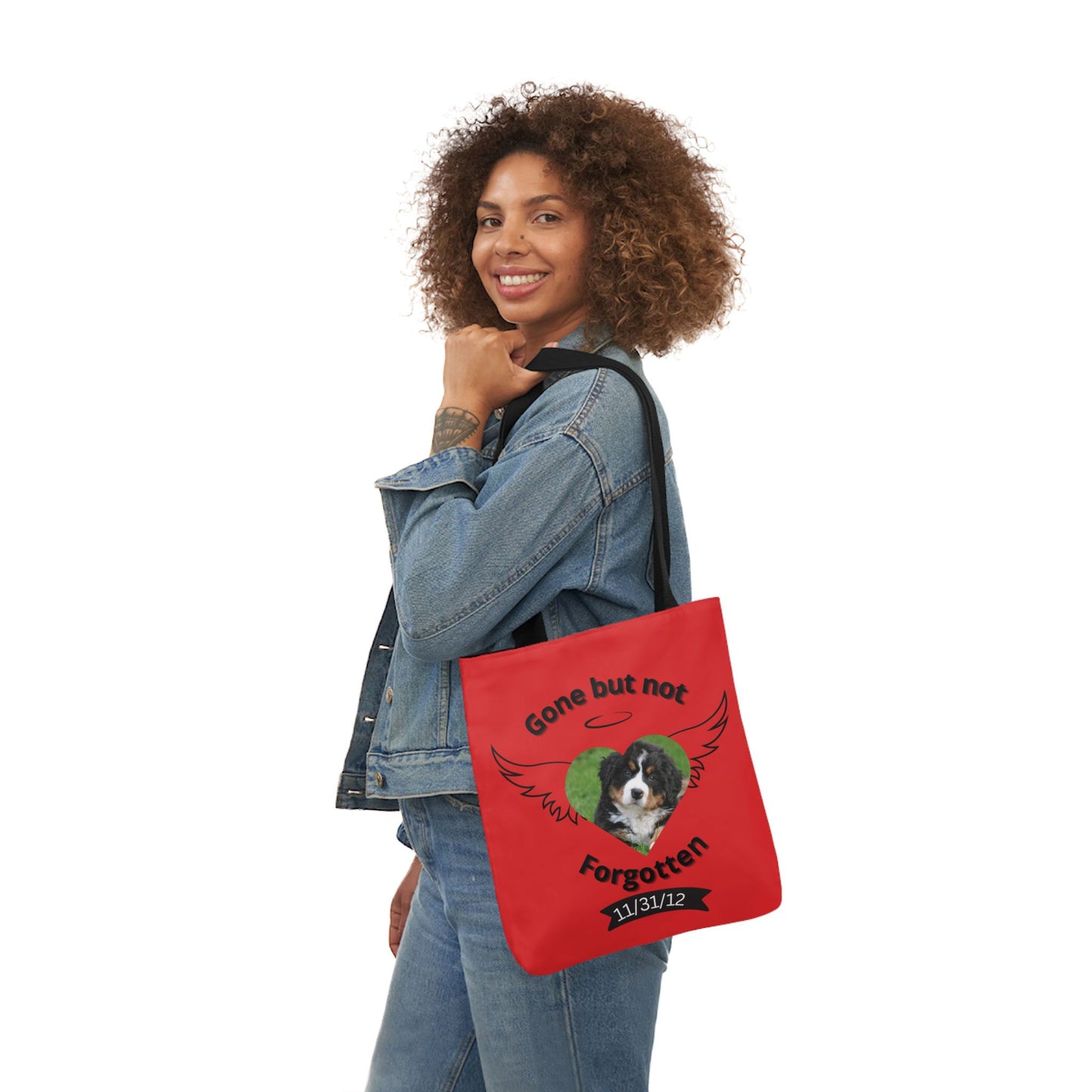 Red and Black Personalized Dog Memorial Canvas Tote Bag