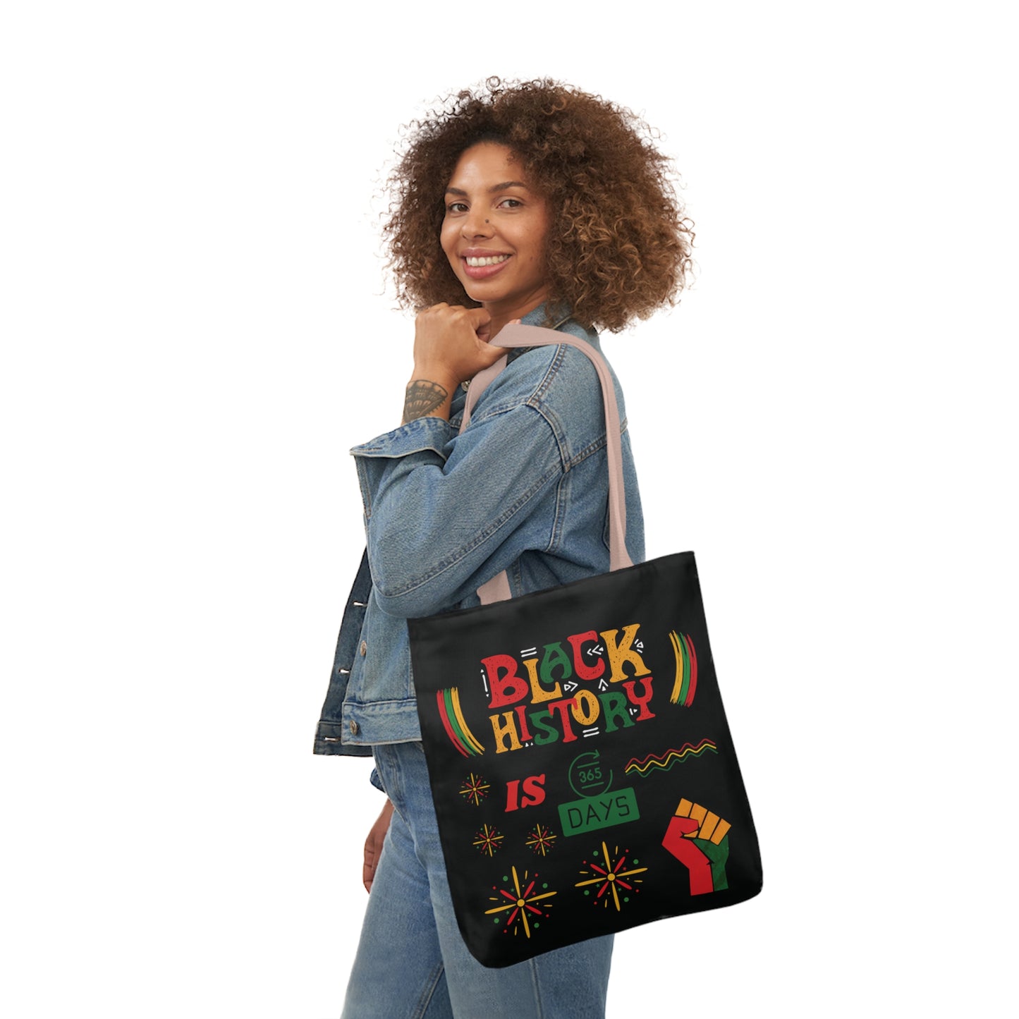 Black, Black History Graphic Design Canvas Tote Bag, 5-Color Straps