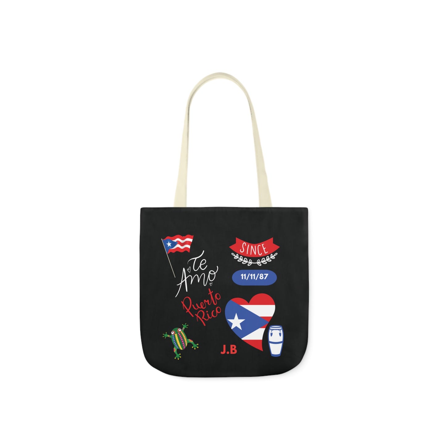 Personalized Puerto Rico Black Canvas Tote Bag