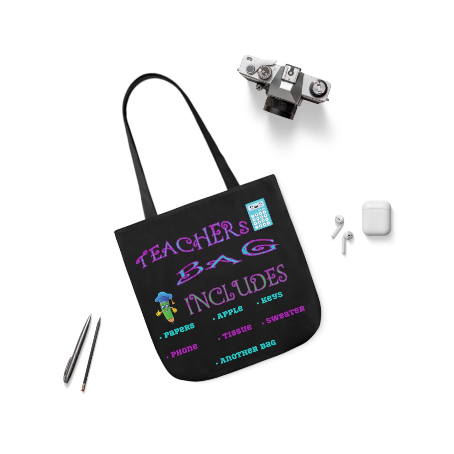 Teachers Canvas Tote Bag, 5-Color Straps