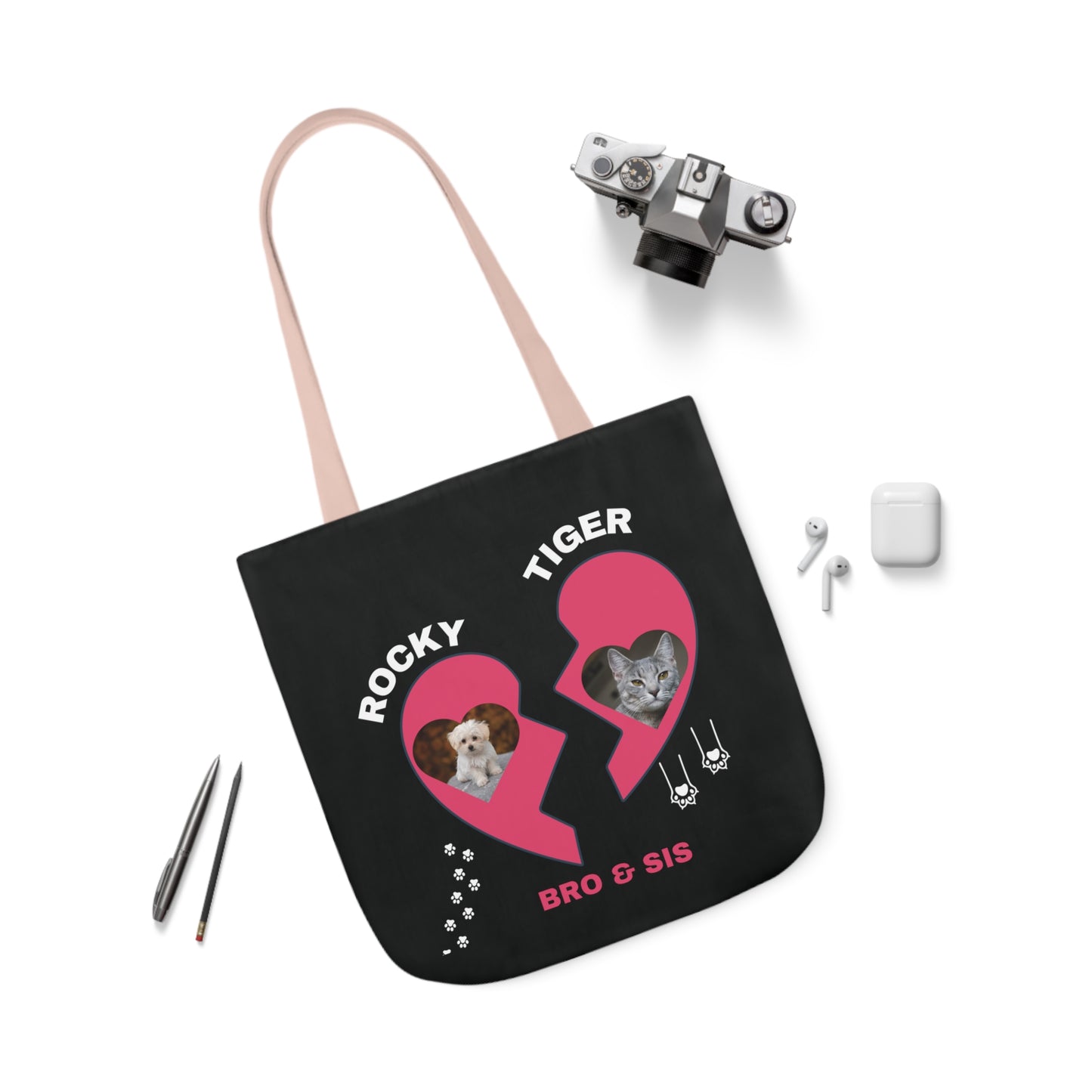 Canvas Tote Bag, Personalized Cat and Dog Design