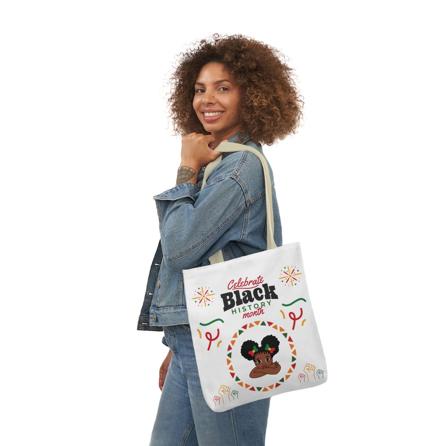 White Black History Canvas Tote Bag, 5-Color Straps