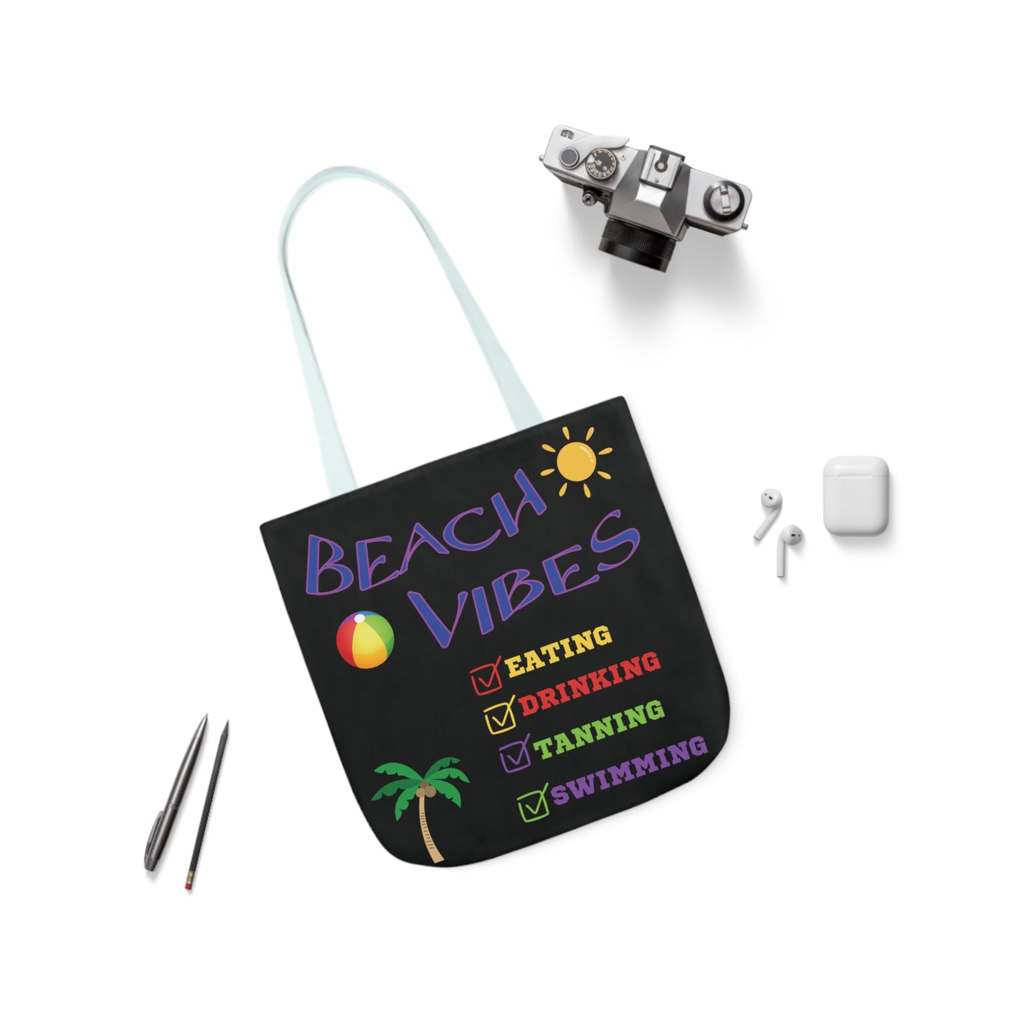 Vacation Canvas Tote Bag, 5-Color Straps