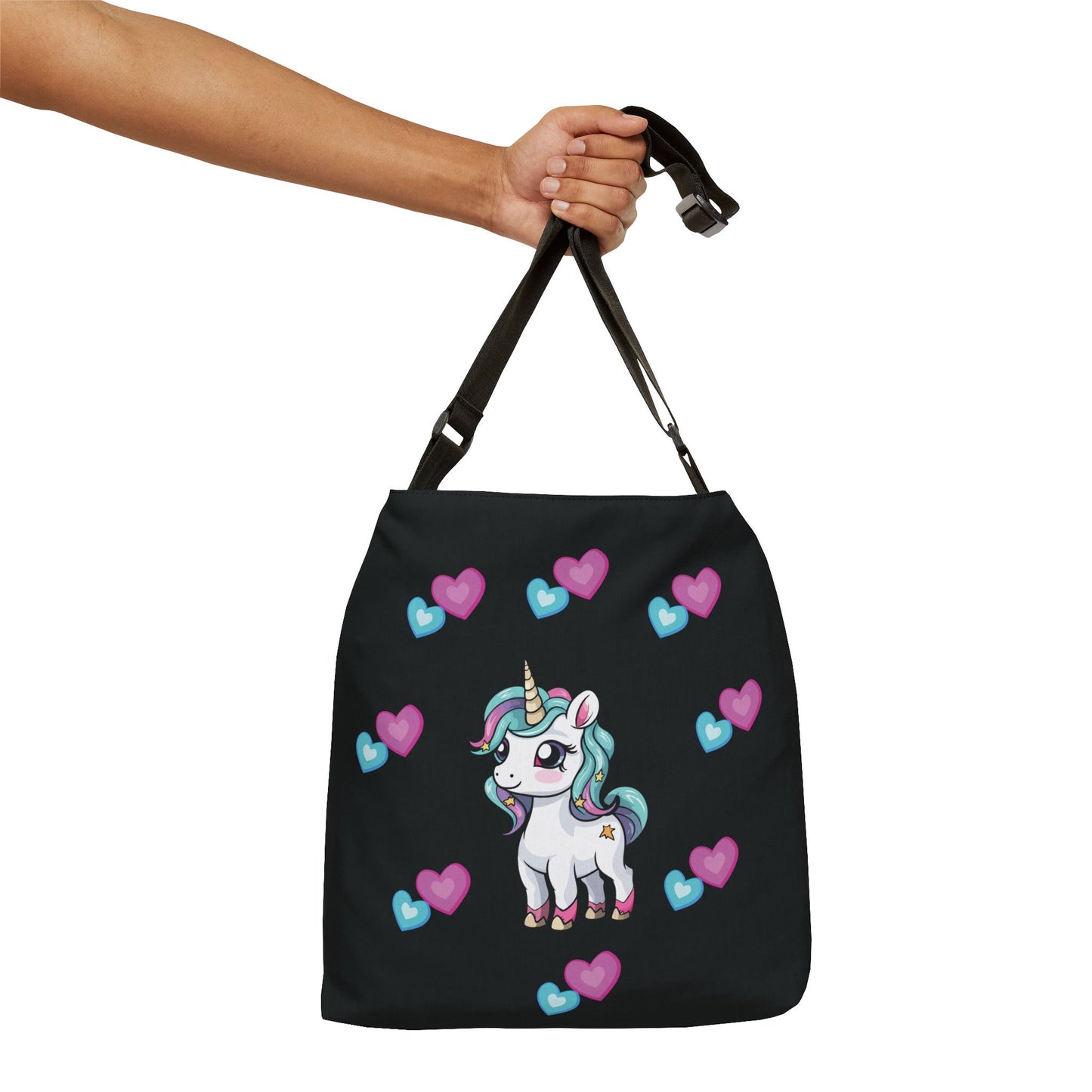 Adjustable Black unicorn theme Tote Bag (AOP)