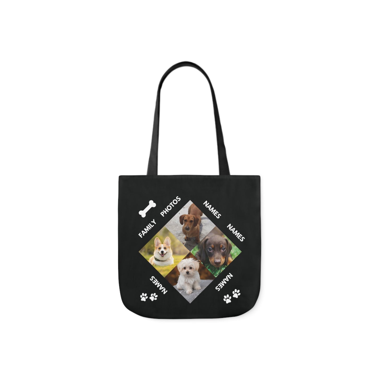 Black Personalized Dog Family Canvas Tote Bag
