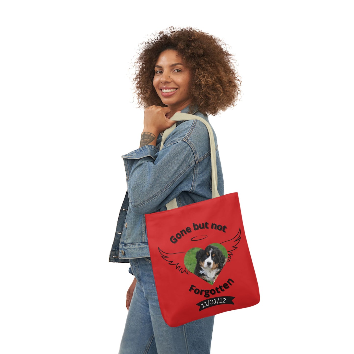 Red and Black Personalized Dog Memorial Canvas Tote Bag