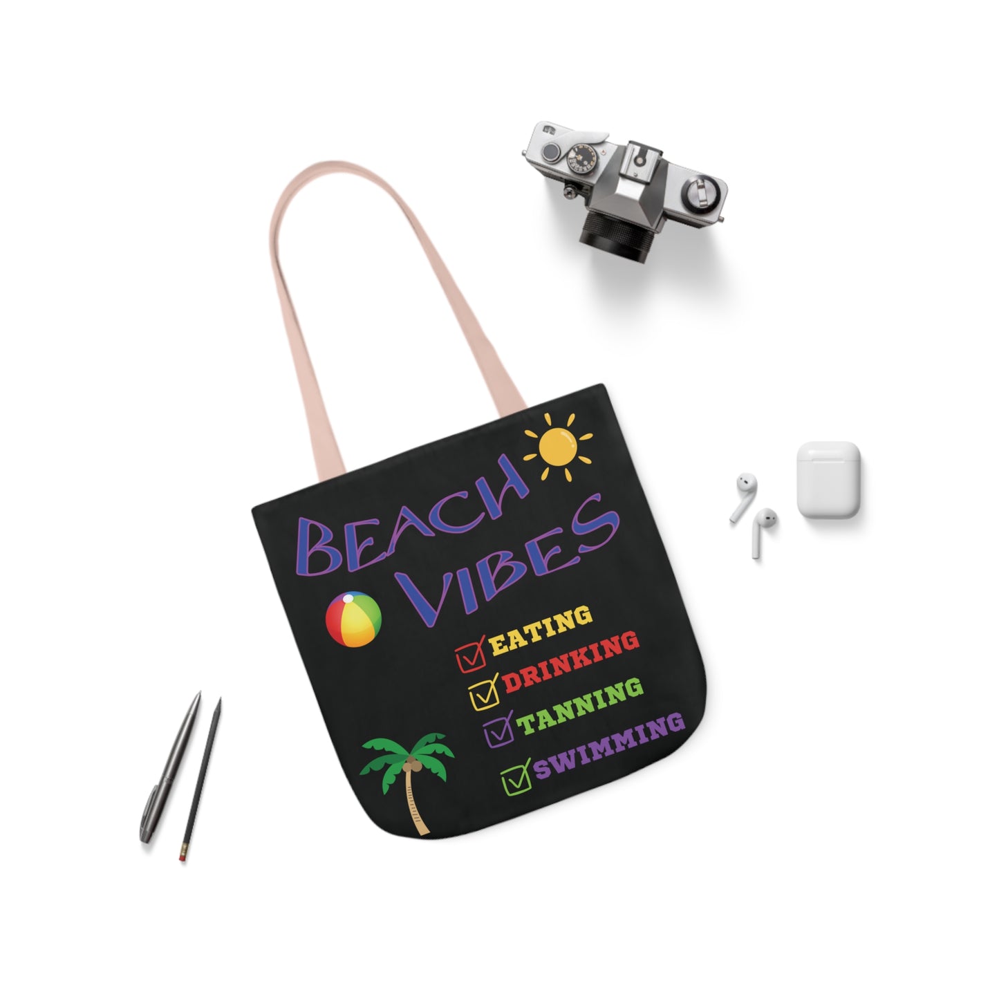 Vacation Canvas Tote Bag, 5-Color Straps