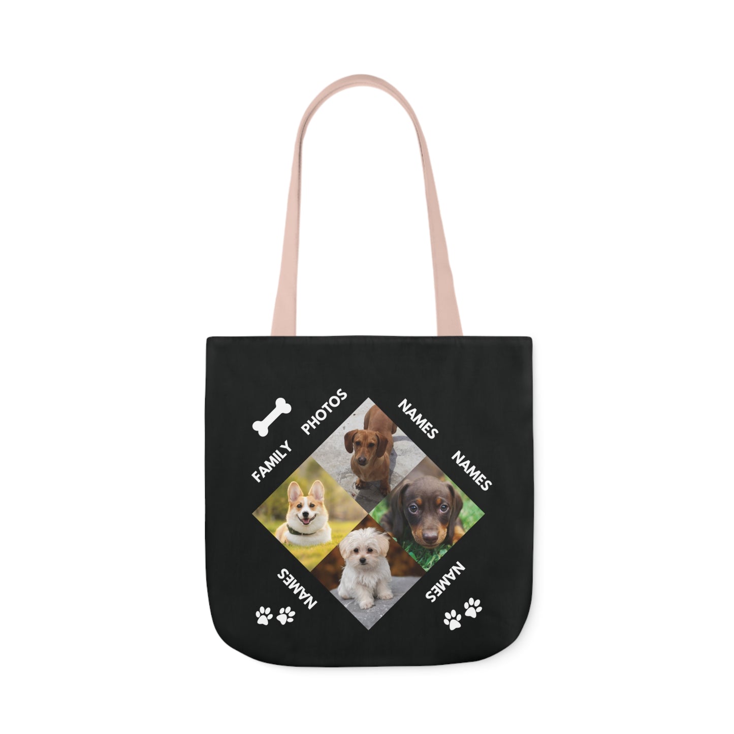 Black Personalized Dog Family Canvas Tote Bag