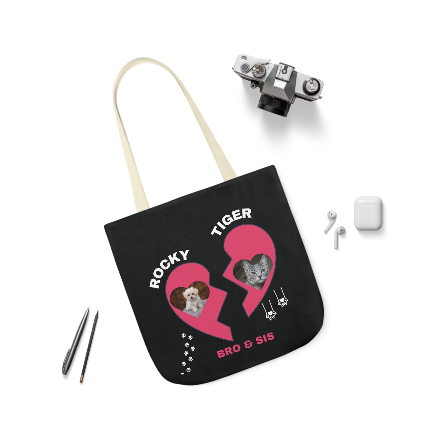Canvas Tote Bag, Personalized Cat and Dog Design