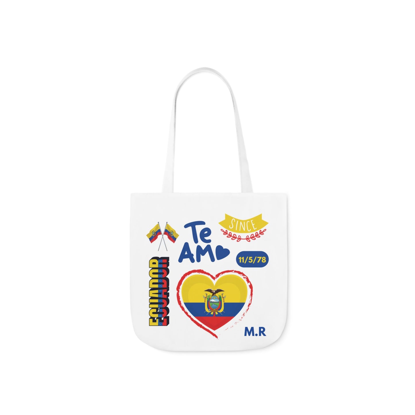 Ecuadorian Pride Canvas Tote Bag with 5-Color Straps – Te Amo & Yo Soy Designs