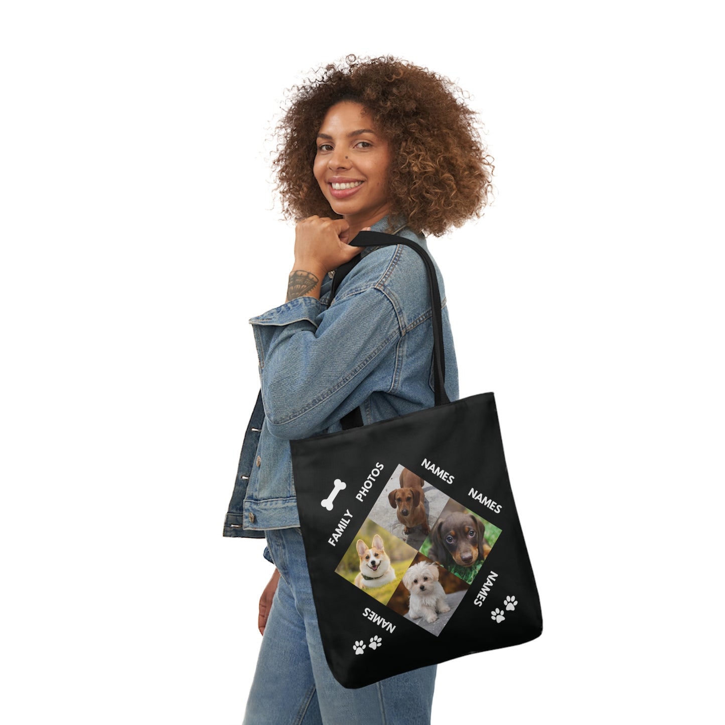 Black Personalized Dog Family Canvas Tote Bag