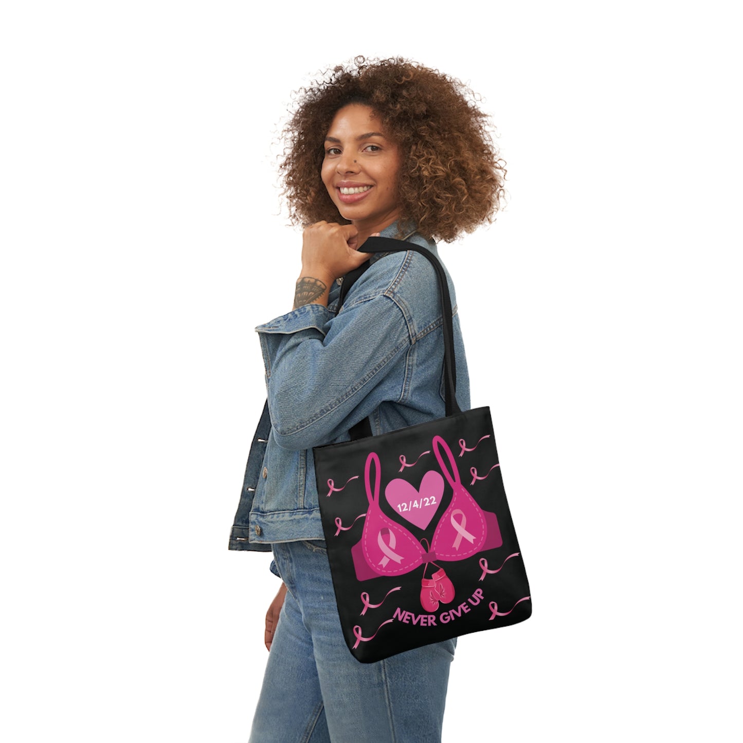 Black Canvas Tote Bag, Breast Cancer Awareness