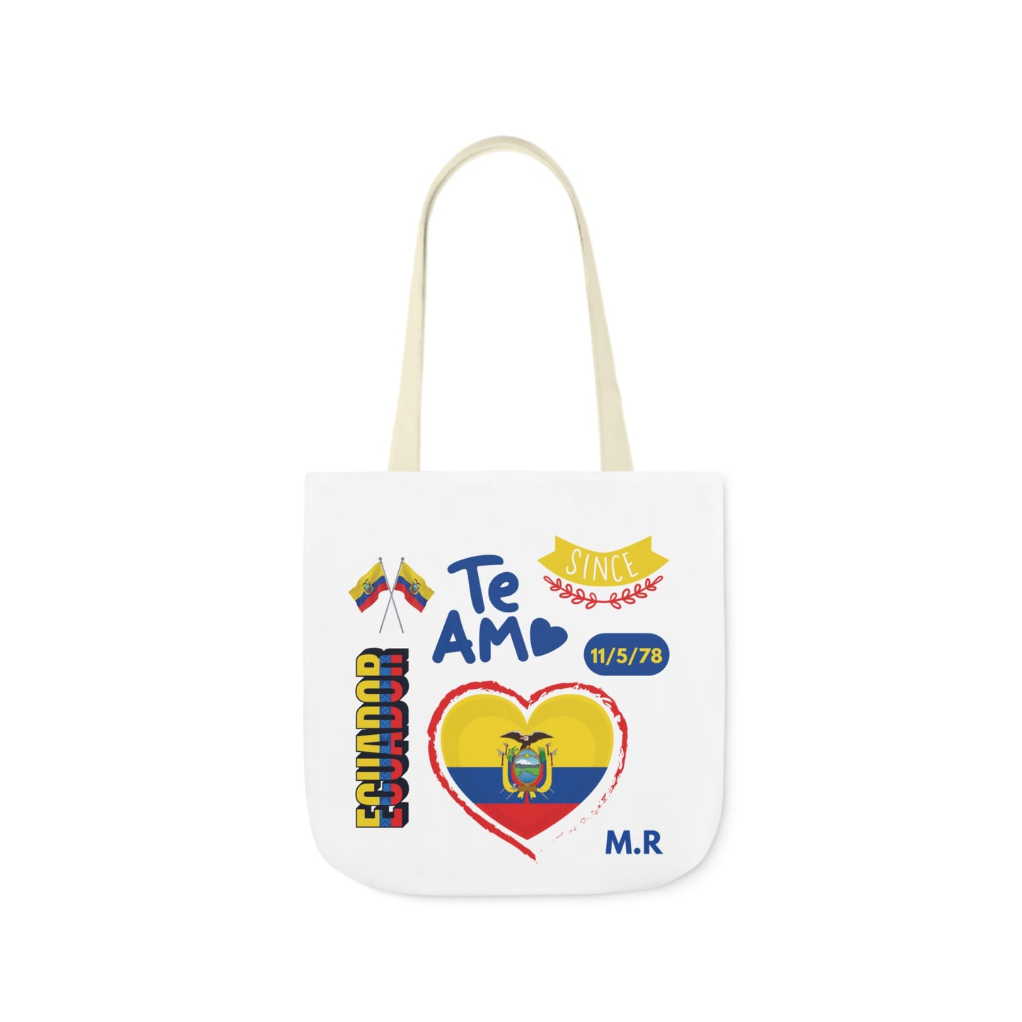 Ecuadorian Pride Canvas Tote Bag with 5-Color Straps – Te Amo & Yo Soy Designs